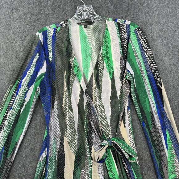 BCBGMAXAZRIA Dress Women’s Medium Blue Green Abstract Adele Wrap 3/4 Sleeve - Picture 2 of 8